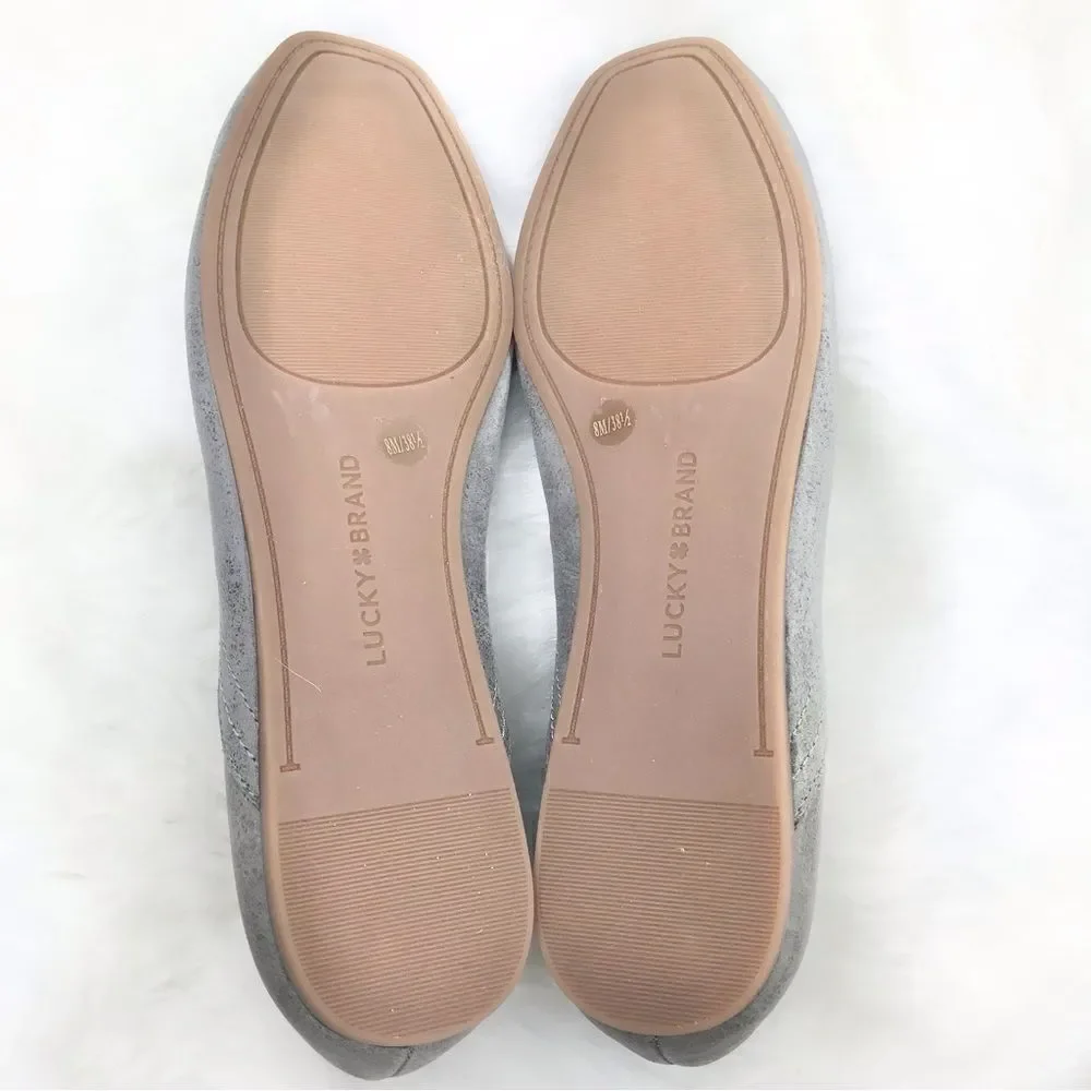 Lucky Brand ALBA Titanium Gray Leather Slip On Ballet Flats  New without Box